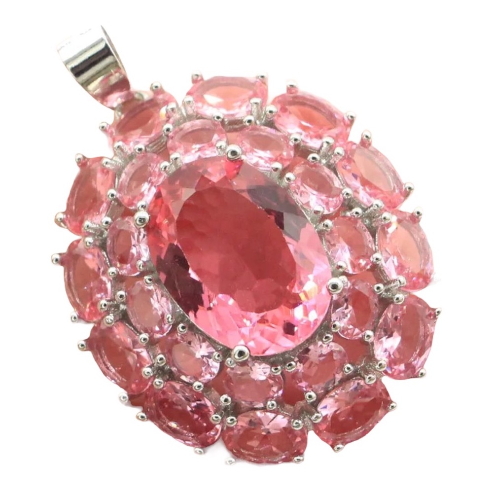 Pink Simulated Morganite Silver Pendant on a Rope